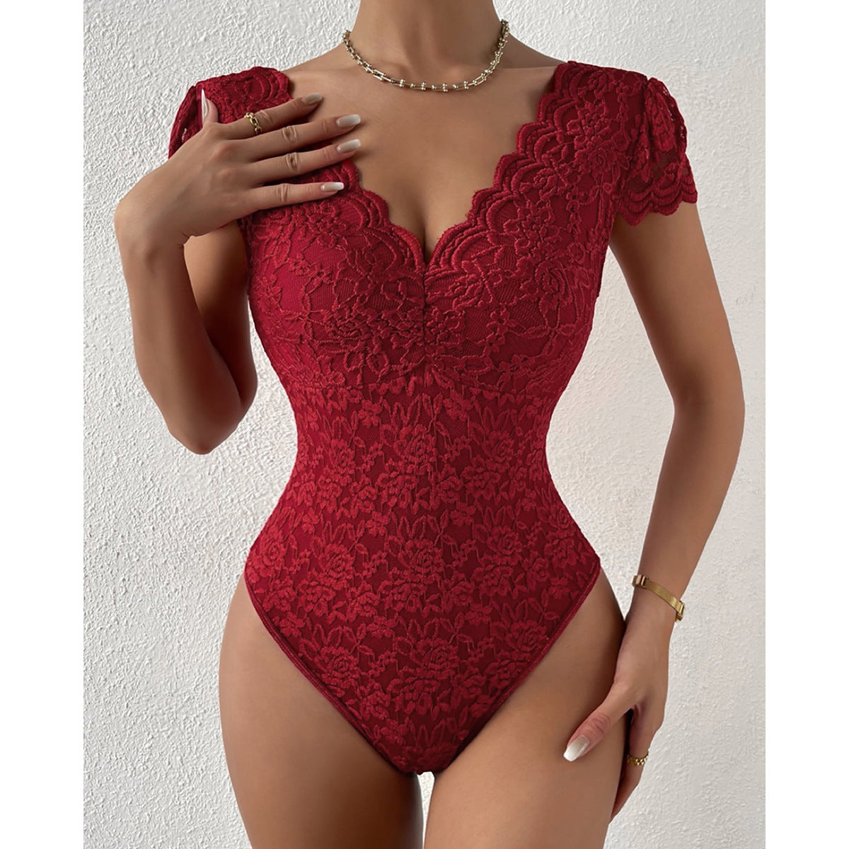 Lace See through Deep V-Plunge Backless Niche Design Bodysuit