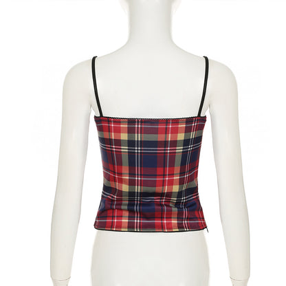 Plaid Lace Camisole Cropped Top