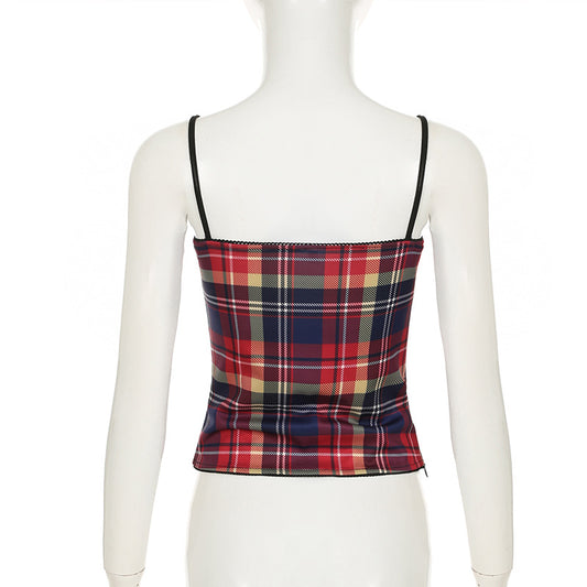 Plaid Lace Camisole Cropped Top