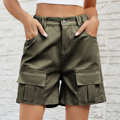 Elastic Waist Tooling Casual Denim Shorts