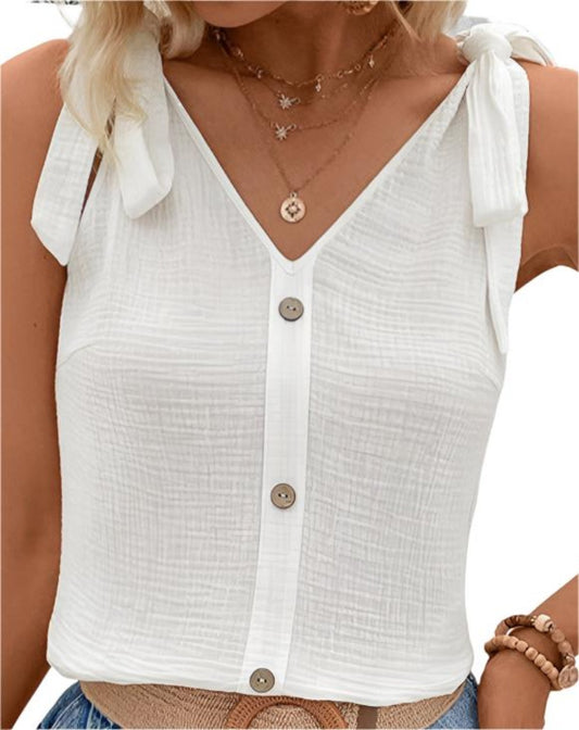 Sexy Casual Solid Color Tie Sleeves Top