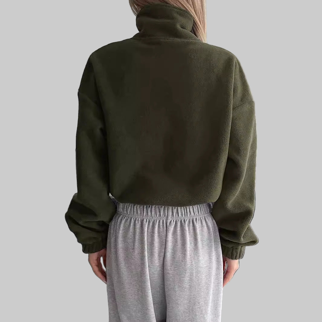 High Collar Short Drawstring Wool Coat