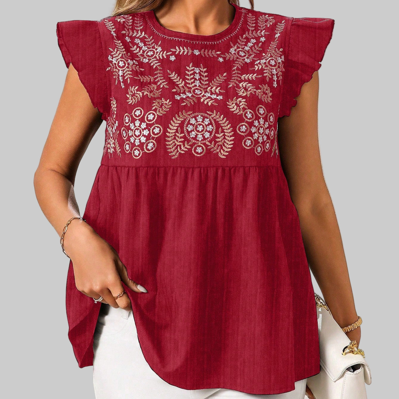 Embroidered Flying Sleeves Blouse