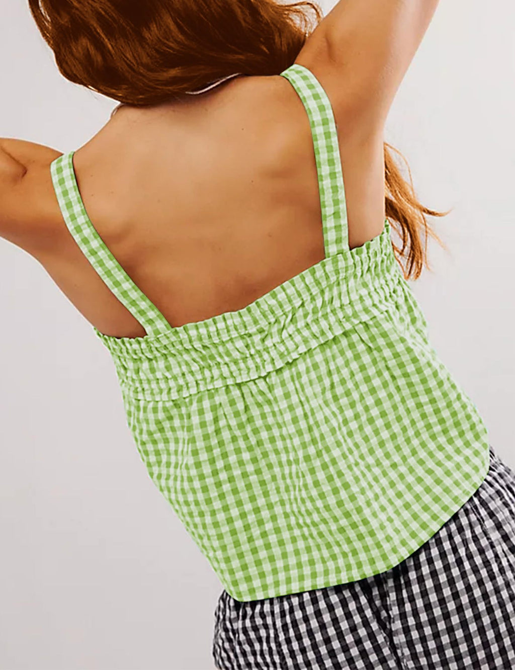 Plaid Pleated Stitching Short Top