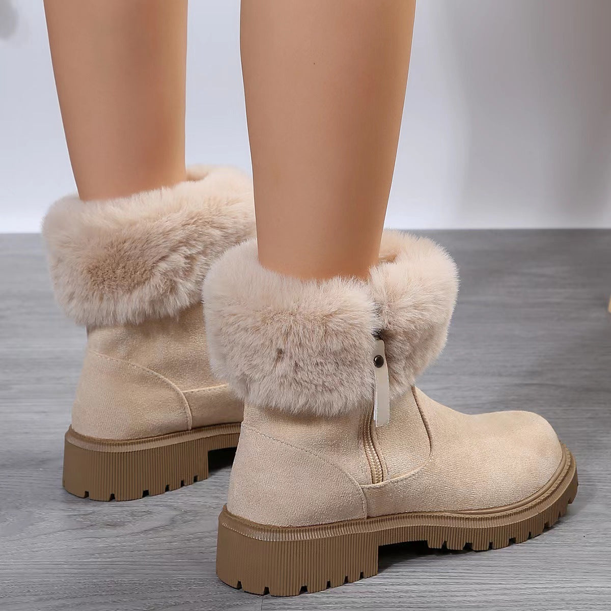 Mid Calf Snow Fur Cotton Padded Boots