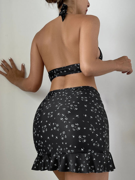 Split Floral Skirt Bikini