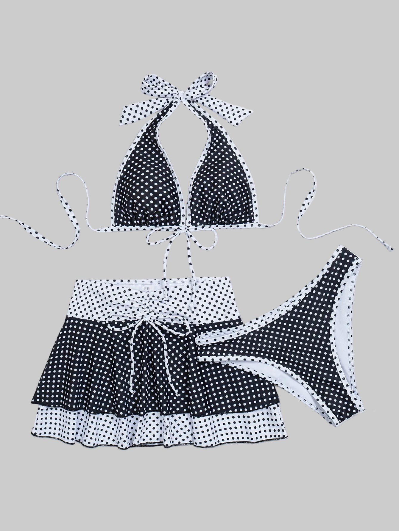 Bikini Polka Dot Printed Lace-up Sexy Belt Overskirt Three Piece Set - Tamra.Shop.Social