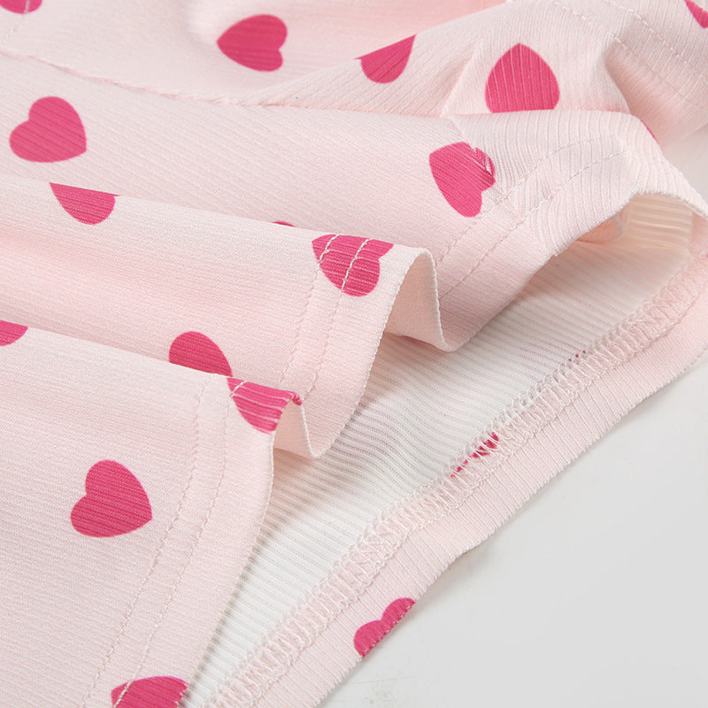 Heart Print Short Sleeved Two Piece Set