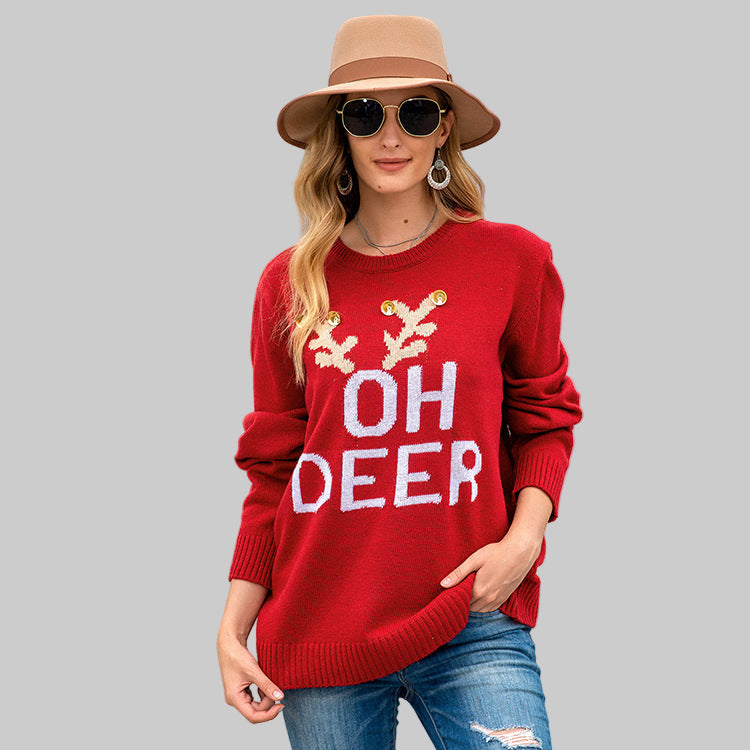 Christmas Oh Deer Crew Neck Pullover Sweater