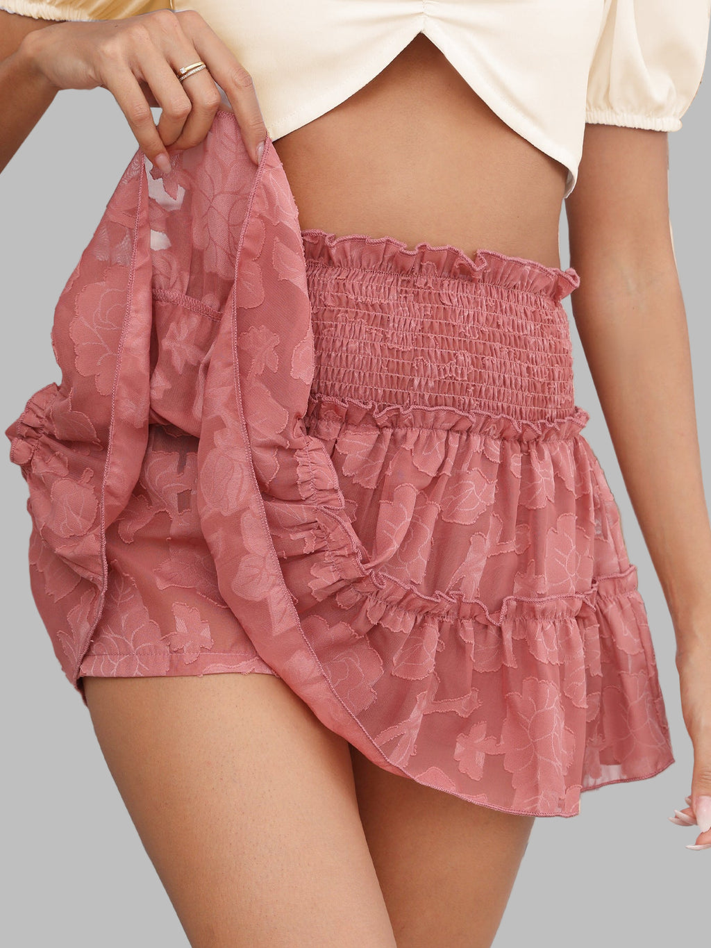 Jacquard Chiffon Tiered High Waist Skirt