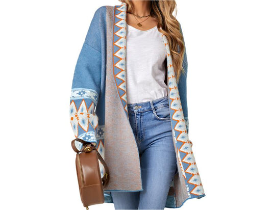 Ethnic Print Knitted Cardigan