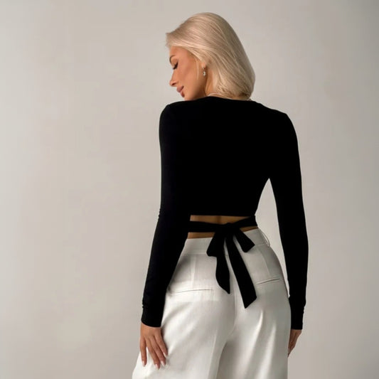 Trendy Faux Two Piece Slim Fit Tie Crop Top