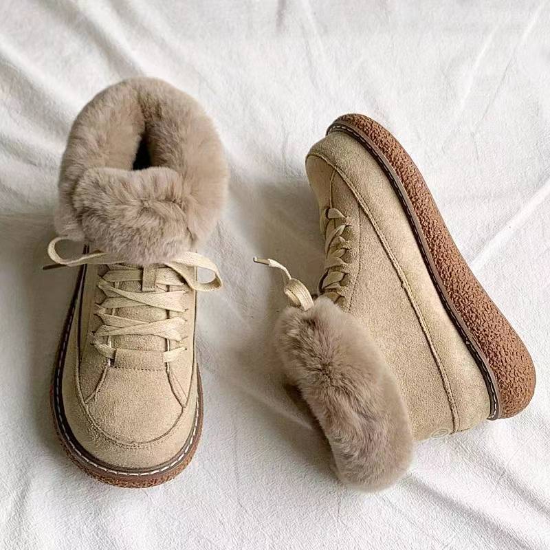 Lace-up Low Top Fleece Lined Ankle Boots
