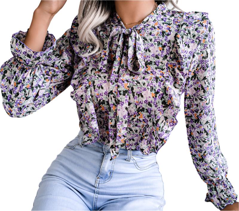 Floral Chiffon Lace-up Shirt