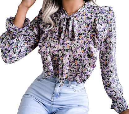 Floral Chiffon Lace-up Shirt