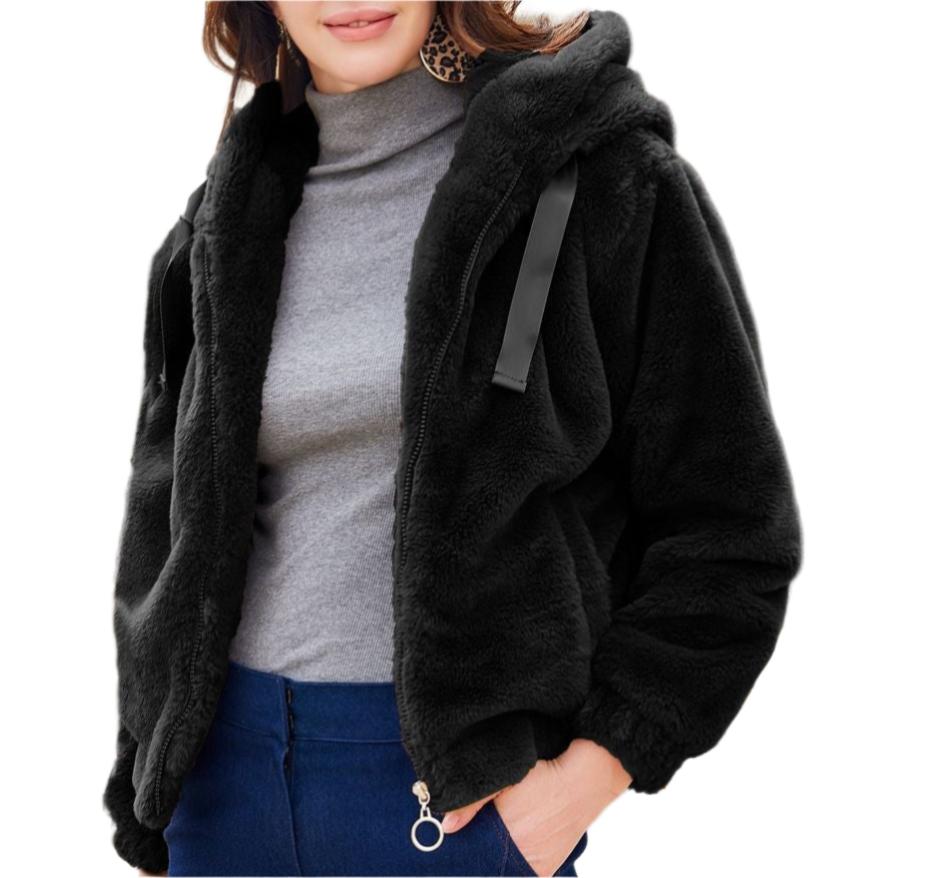 Plush Hooded Long Sleeve Warm Cotton Jacket