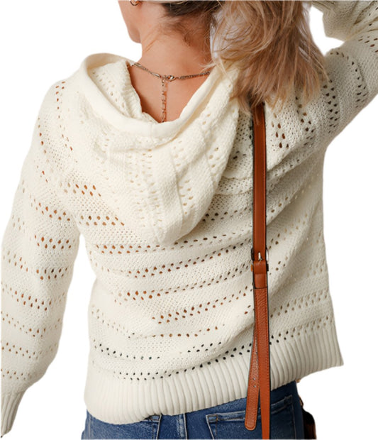 Drawstring Hooded Long Sleeve Sweater
