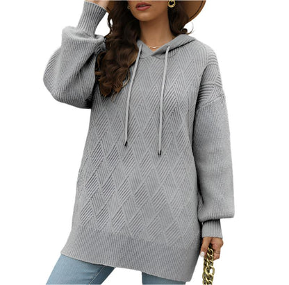 Geometric Abstract Thread Mid Length Pullover Hoodie