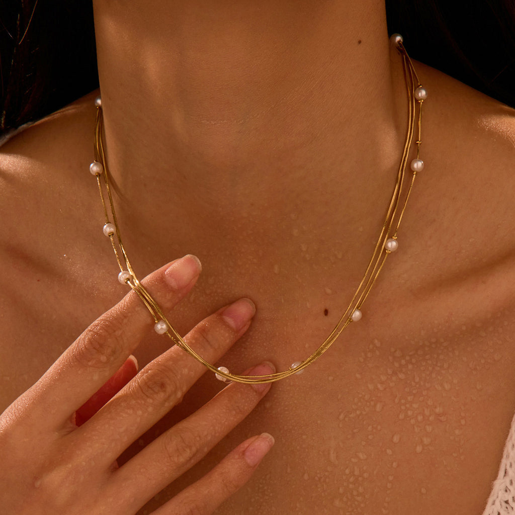 Pearl Multi Layer Twin Stainless Steel Necklace
