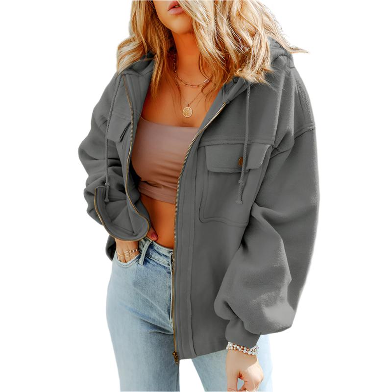 Casual Pocket Drawstring Long Sleeve Coat