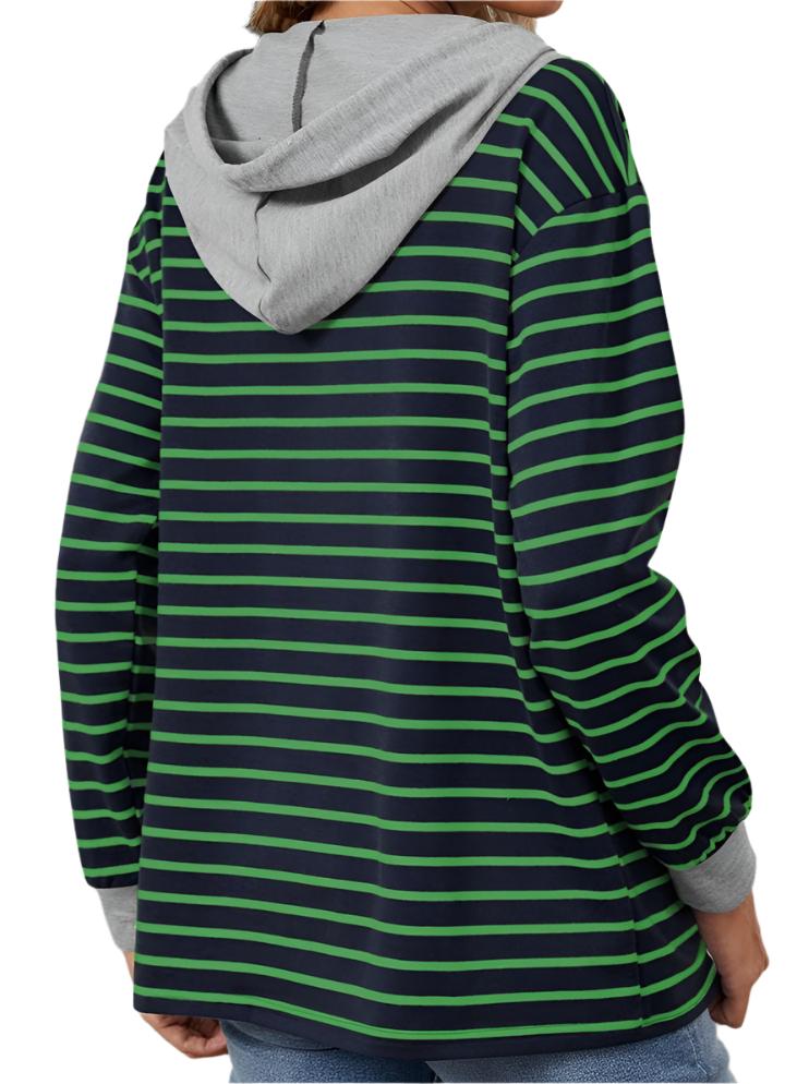 Striped Color Contrast Patchwork Hooded Long Sleeve Sweatshirt