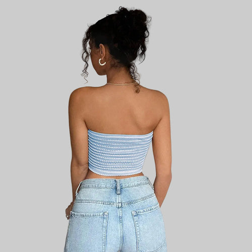 Blue White Striped Tube Top