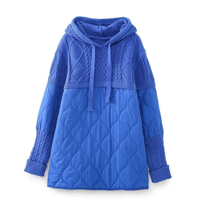 Patchwork Knitting Hoodie Cotton Coat