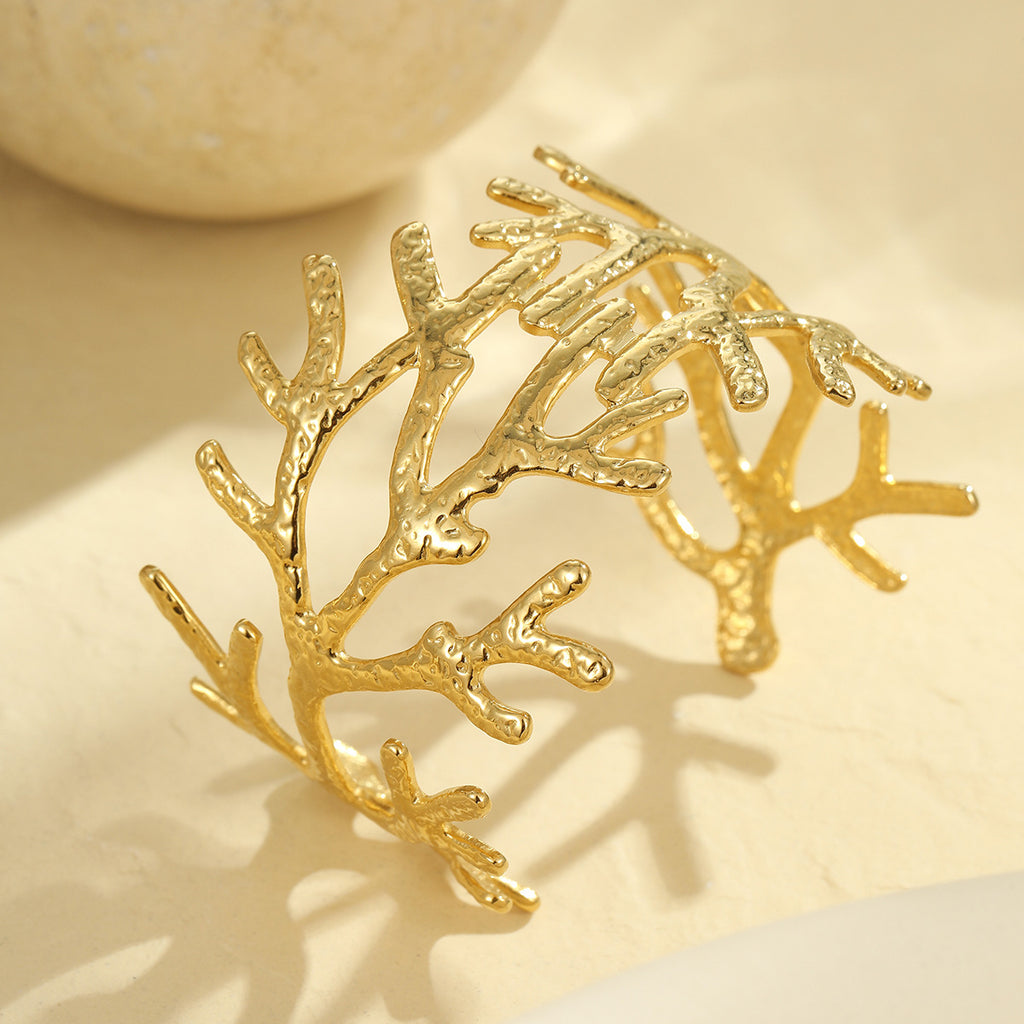 Ocean Coral Starfish Shell Exaggerated Titanium Steel Stainless Steel 18K Gold Plating Bracelet