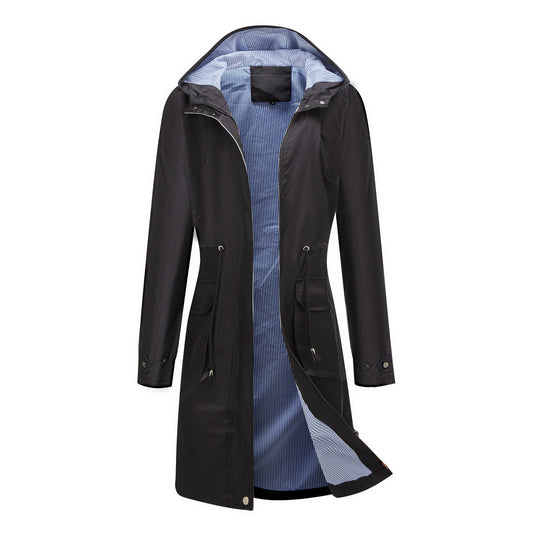 Trench Waterproof Hooded Striped Lining Coat