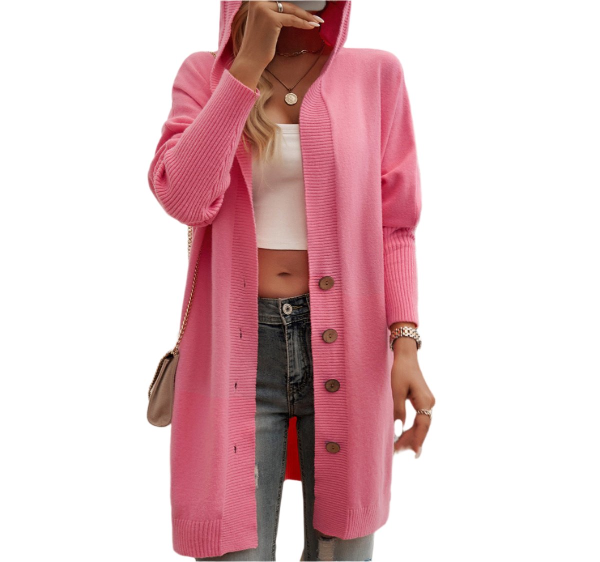 Casual Loose Hooded Mid-Length Cardigan
