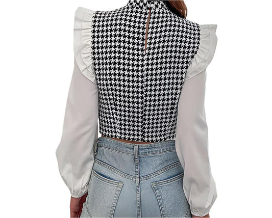 Mid Collar Houndstooth Short Shirt