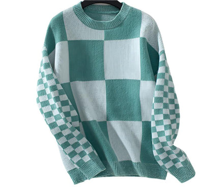 Contrast Color Check Pullover Sweater