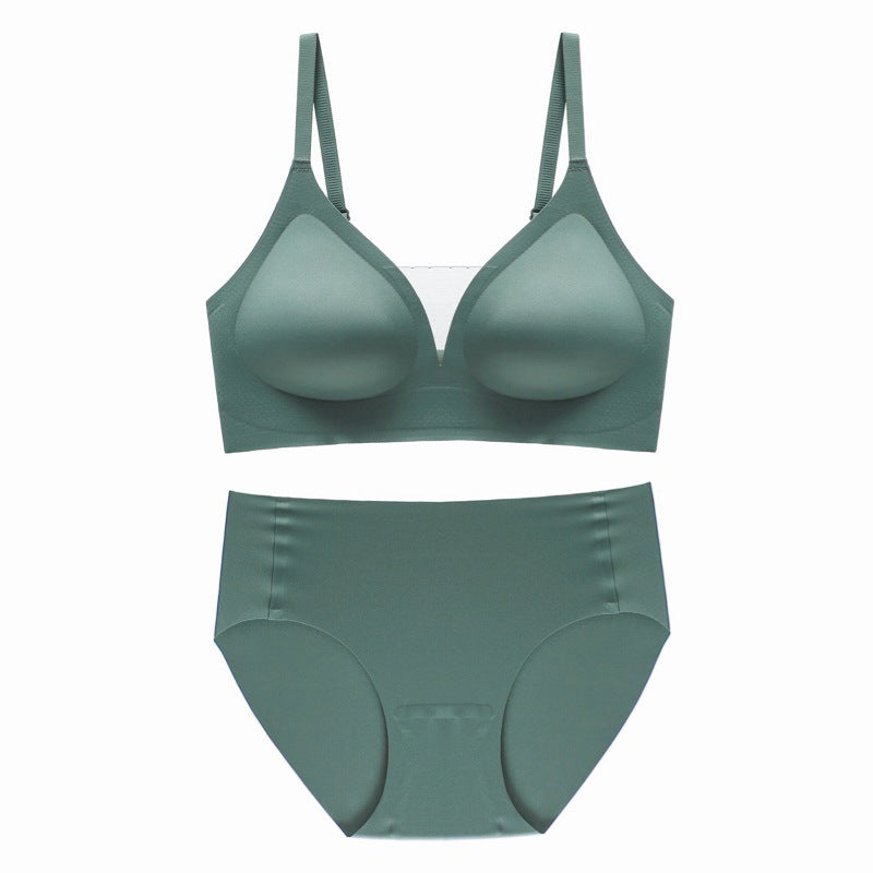 Seamless Soft Support Green Mesh V-Neck Thin Breathable Underwired Bra Set