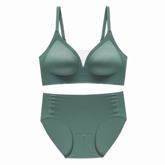 Seamless Soft Support Green Mesh V-Neck Thin Breathable Underwired Bra Set