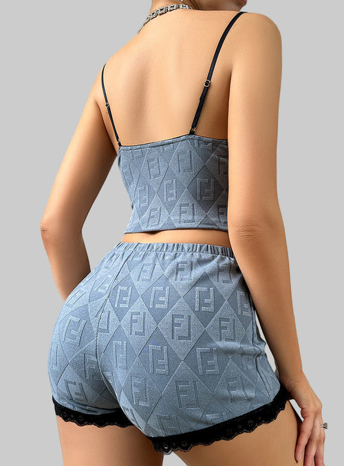 Lace Stitching Jacquard Pajamas Set