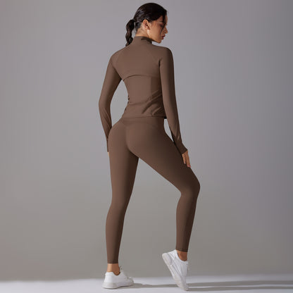 Long Sleeve Slim Elastic Zipper Workout Sports Set