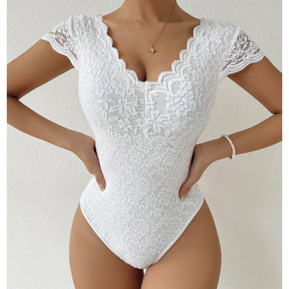 Lace See through Deep V-Plunge Backless Niche Design Bodysuit