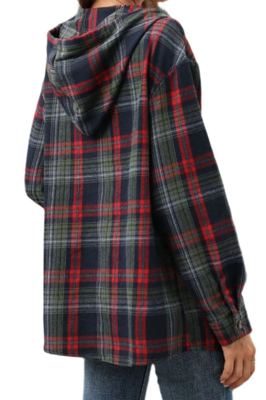 Hooded Button Plaid Sweatshirt