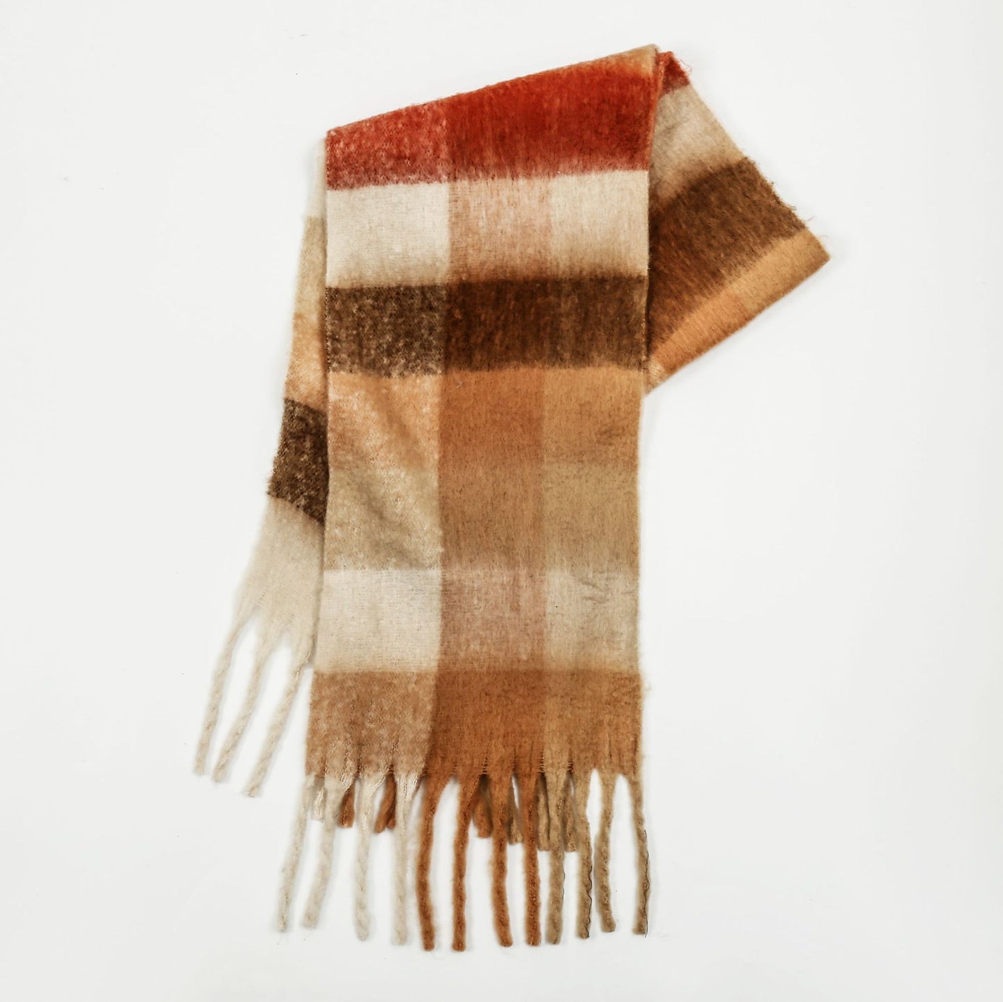 Mohair Plaid Tassel Scarf