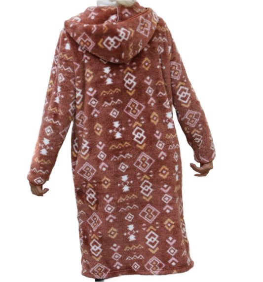 Geometric Abstract Mid-Length Plush Coat