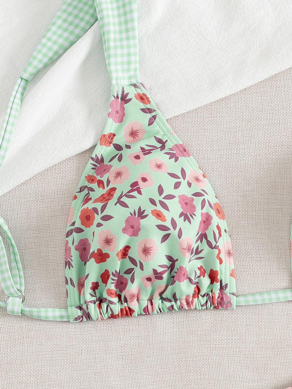 Boho Floral Check Bikini with Adjustable Tie