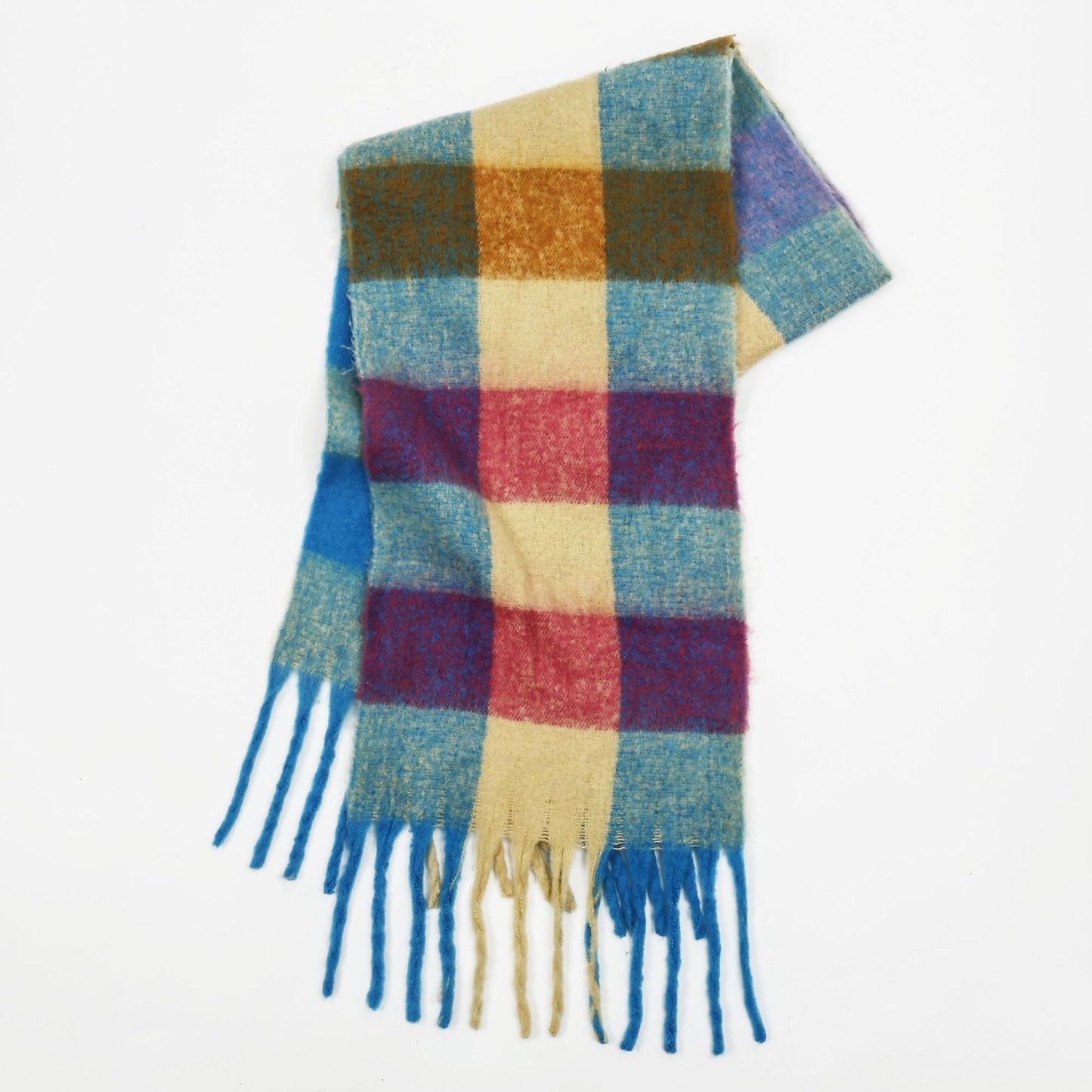 Mohair Plaid Tassel Scarf