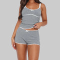 Lace Spaghetti Strap Contrast Color Shorts Set
