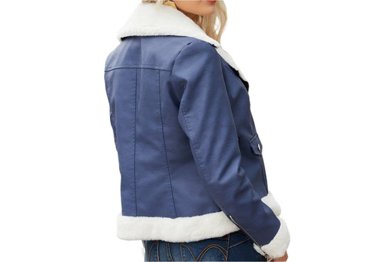 Fleece Leather European Warm Turn down Collar Coat Jacket