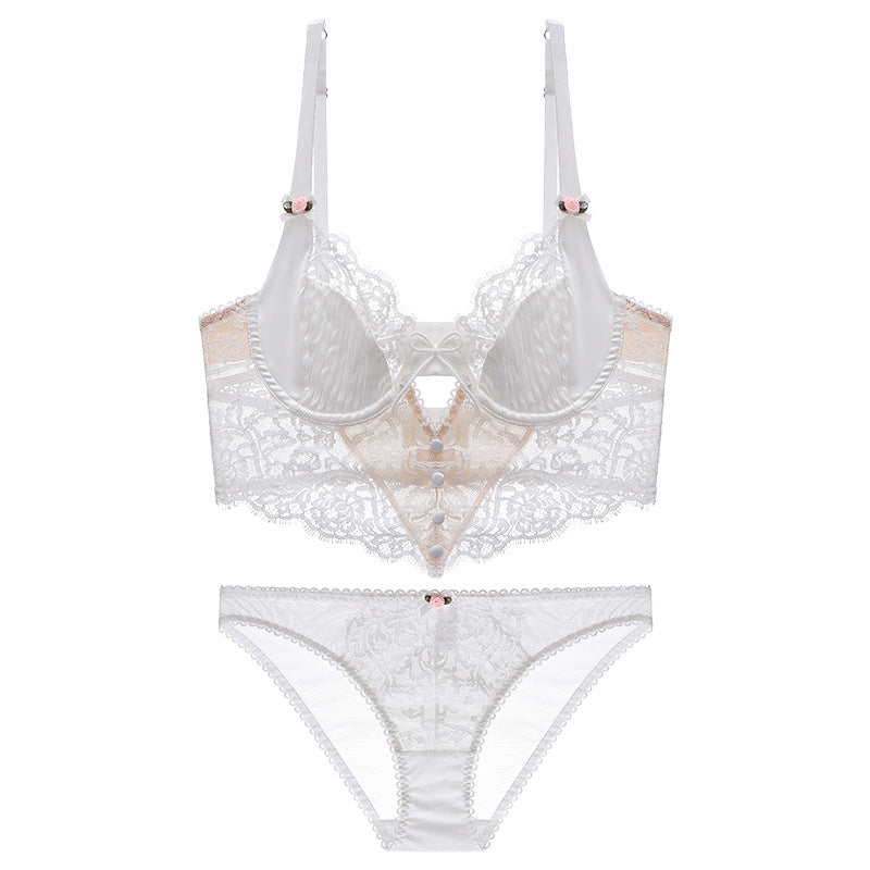 Eyelash Lace Chest Push-up Nipple Coverage Sexy Bra Set