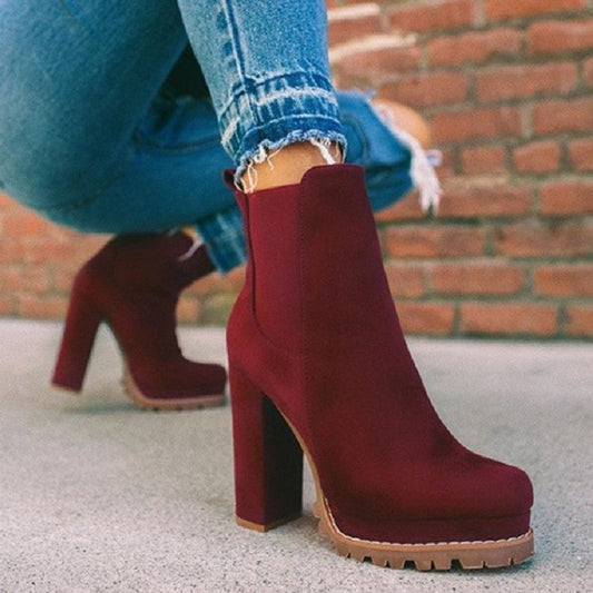 Leopard Chunky High Heel Elastic Band Suede Boots