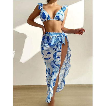 Sexy Ruffled Tied Cover-up Three Piece Suit
