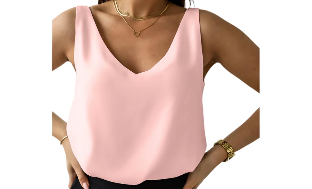 Solid Color Deep V-plunge Sleeveless Top