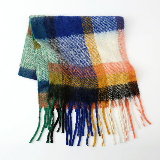Yarn Tassel Plaid Scarf