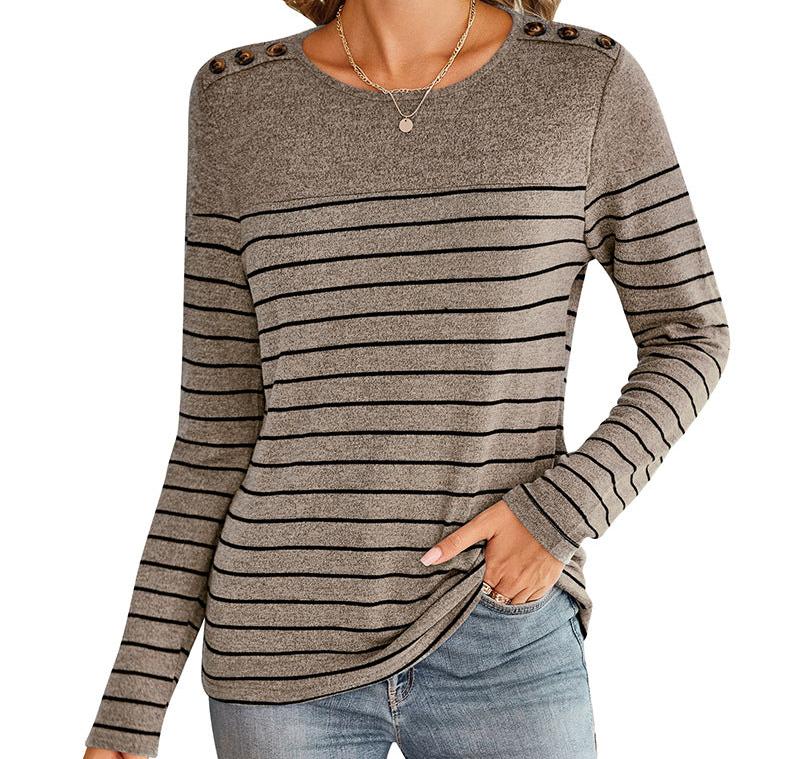 Striped Contrast Color Long Sleeve Button Top